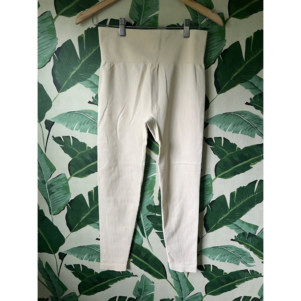 OQQ Ribbed Leggings Women L Cream